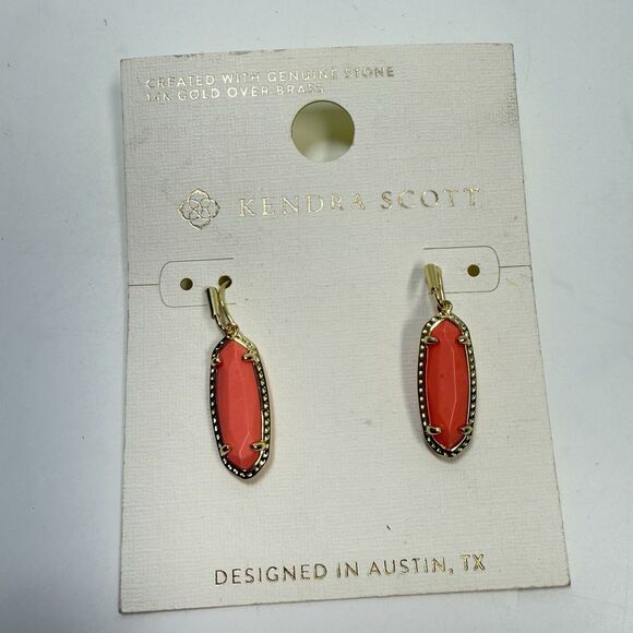 Kendra Scott x Target Eva Gold Coral Magnesite Stone Necklace & Earring Set New - Picture 2 of 4